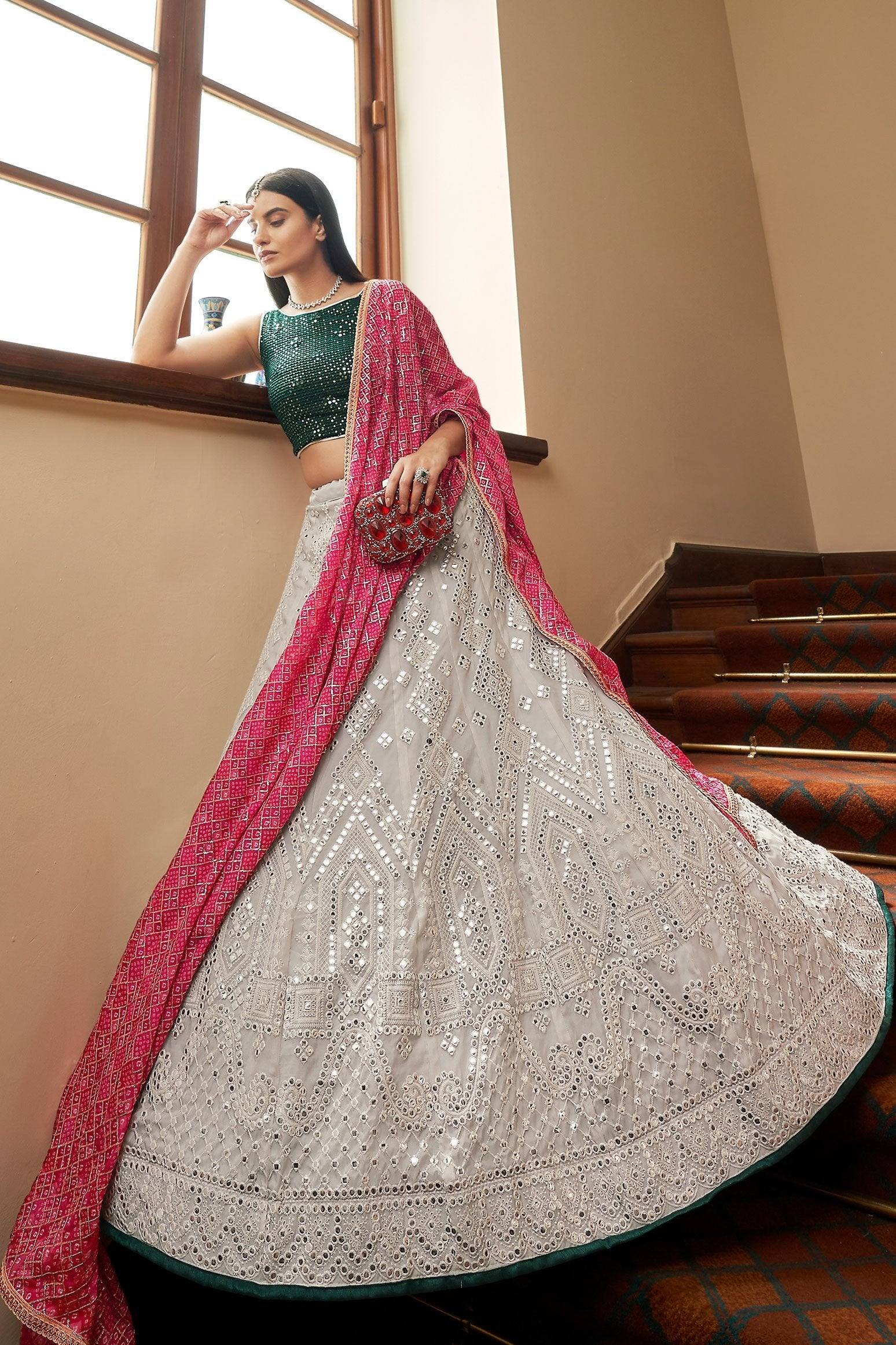 Buy Charcoal Grey Lehenga With Light Pink Blouse With Hand Embroidery  Online - Kalki Fashion