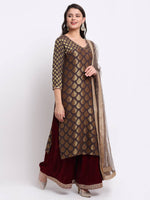 Grey and Maroon Palazzo Suit Set with Dupatta - Ria Fashions