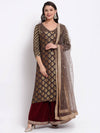 Grey and Maroon Palazzo Suit Set with Dupatta - Ria Fashions