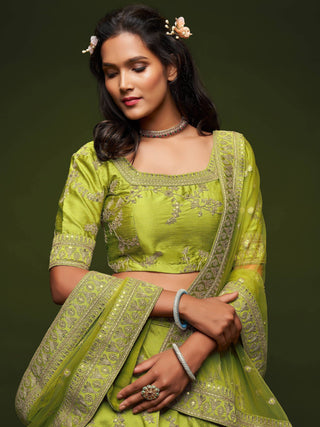 Light Green Embroidered Silk Lehenga Choli Set - Ria Fashions