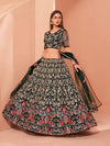 Green Net Embroidered Mirror and Sequins Work Lehenga - Ria Fashions