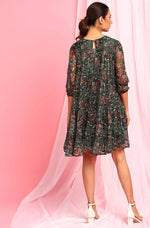 Green Poly Georgette Floral Print Dress - Ria Fashions