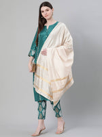 Green Printed Suit Set With Dupatta - Ria Fashions