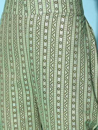 Cotton Green Printed Kaftan Pant Set - Ria Fashions