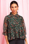 Green Poly Georgette Floral Print Top - Ria Fashions
