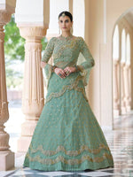 Green Net Embroidered and Sequinned Lehenga Suit Set - Ria Fashions