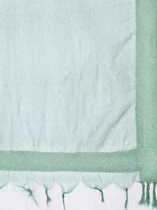 Green Cotton Bandhani Print Front Slit Suit Set with Organza Dupatta
