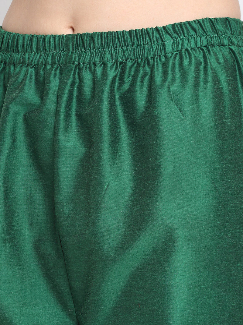 Cotton Silk Green Foil, Gota & Zari Detailing Kurta with Solid Cotton Silk Palazzo Pants