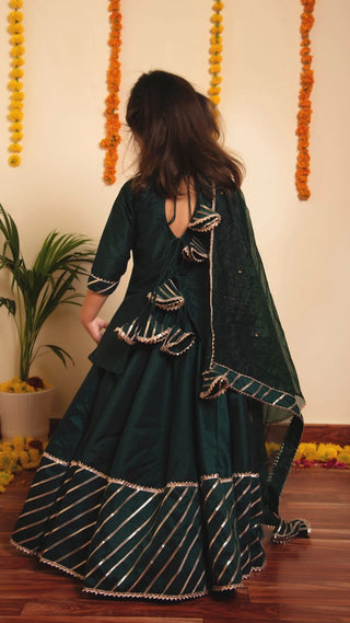 Green Cotton Silk Lehenga Set with Gota Lace Detailing with an Organza Dupatta