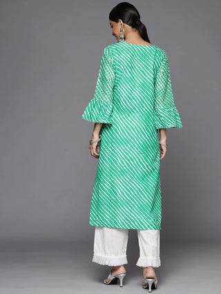 Green Cotton Leheriya Print & Gota Patti Detailing Straight Cut Kurta