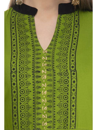 Green-Golden Block Print Anarkali Style Kurta - Ria Fashions