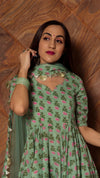 Copy of Paisley Cotton Green Floral Print Anarkali Set with Soft Net Dupatta