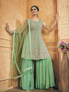 Green Georgette Floral Embroidered Suit Set with Soft Net Dupatta - Ria Fashions