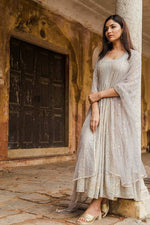 Grey Georgette Embroidered Anarkali Suit Set - Ria Fashions