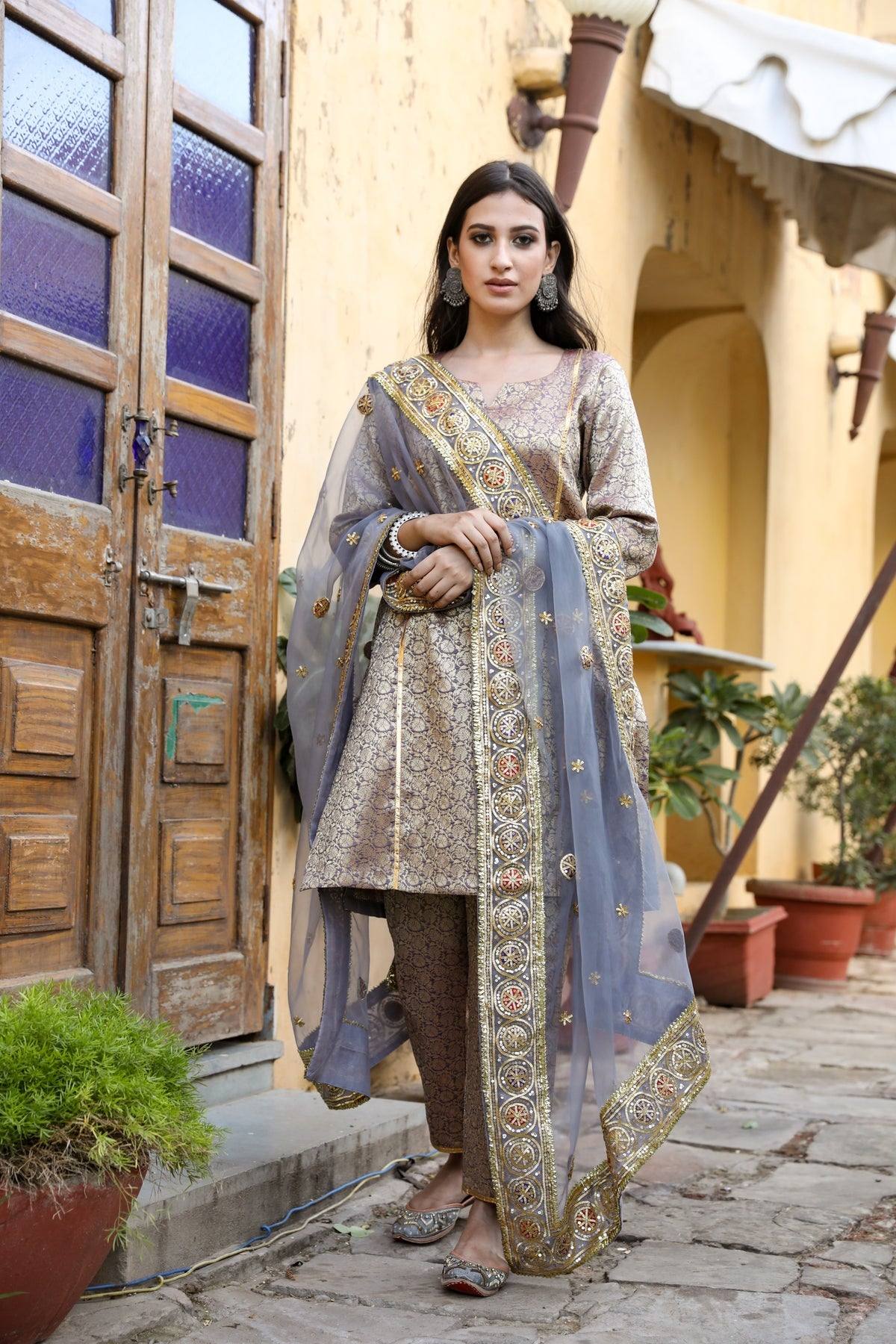 Black Chanderi Silk Suit Set | Best Online Designer Wears | 3D Virtual  Fitting | Online Tailoring Services| Buy Tailored Dresses online | bridal  ethnic wear online | Online tailors – Design Duality Inc.