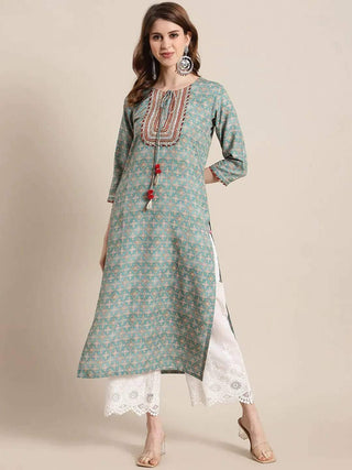 Sea Green Printed Kurta - Ria Fashions
