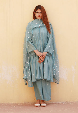 Cotton Sky Blue Printed Suit Set with Doriya Dupatta
