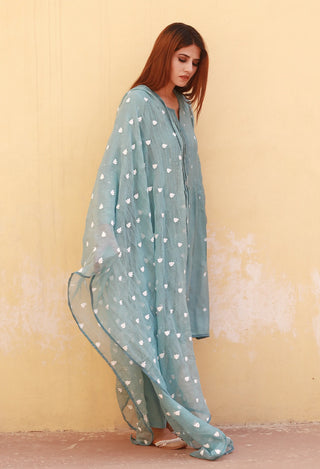 Cotton Sky Blue Printed Suit Set with Doriya Dupatta
