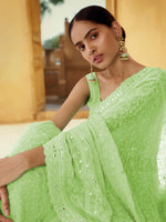 Georgette Light Green Embroidery Saree with Georgette Blouse - Ria Fashions