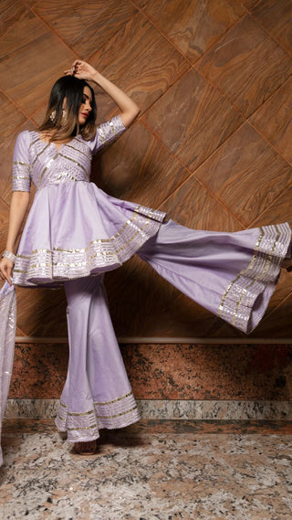 Cotton Silk Light Purple Solid Sharara Set - Ria Fashions