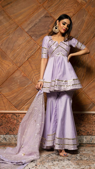 Cotton Silk Light Purple Solid Sharara Set - Ria Fashions