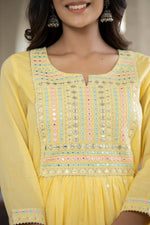 Cotton Yellow Embroidery & Mirror Detailing Gown - Ria Fashions