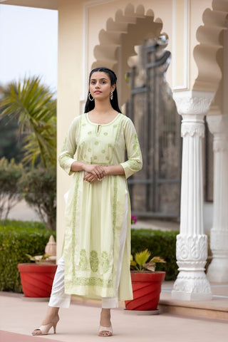 Cotton Mint Green Embroidered Chikankari Suit Set with Dupatta