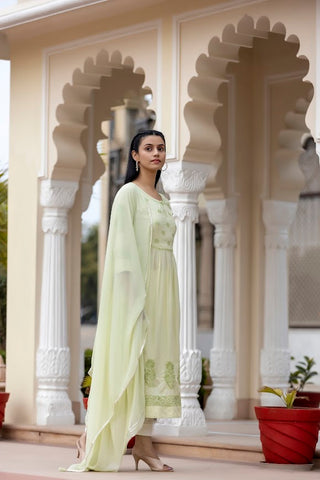 Cotton Mint Green Embroidered Chikankari Suit Set with Dupatta