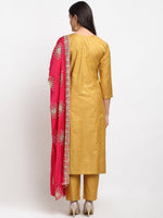Yellow Straight Kurti Suit Set with Pink Dupatta - Ria Fashions