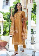 Chanderi Yellow Printed Suit Set with Dupatta
