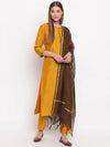 Solid Mustard Poly Silk Suit Set with Black Dupatta