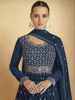 Navy Blue Georgette Embroidered Sharara Set with Dupatta