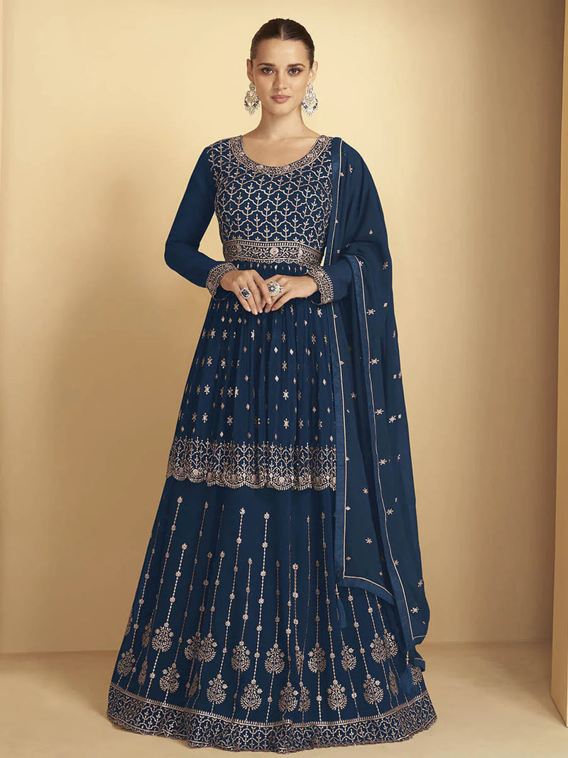 Navy Blue Georgette Embroidered Sharara Set with Dupatta