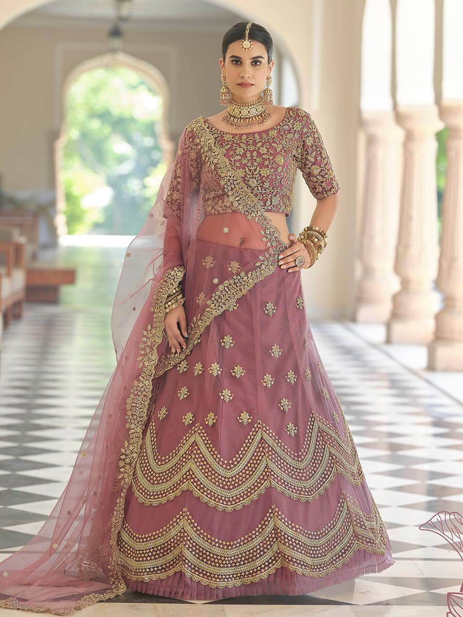 Nude Net Embroidered and Sequinned Lehenga Suit Set - Ria Fashions