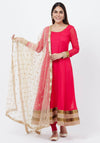 Fuchsia Pink Anarkali with Churidaar and Sequined Dupatta - Ria Fashions
