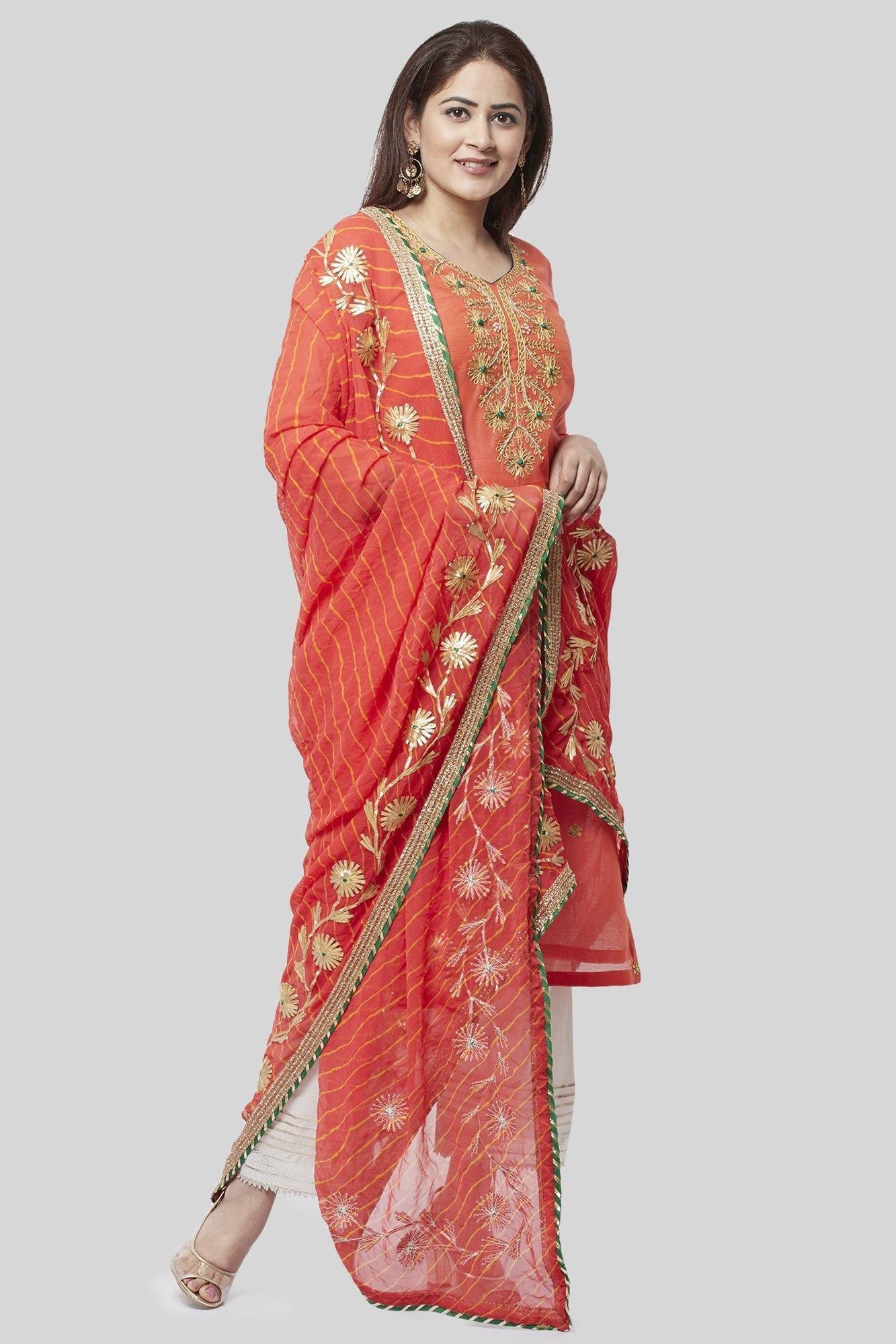 Peach chanderi silk yoke detailed kurta with palazzo- set of two by Label  Priya Chaudhary | The Secret Label