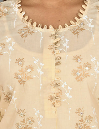 Cotton Off White Gold Print Kurta - Ria Fashions