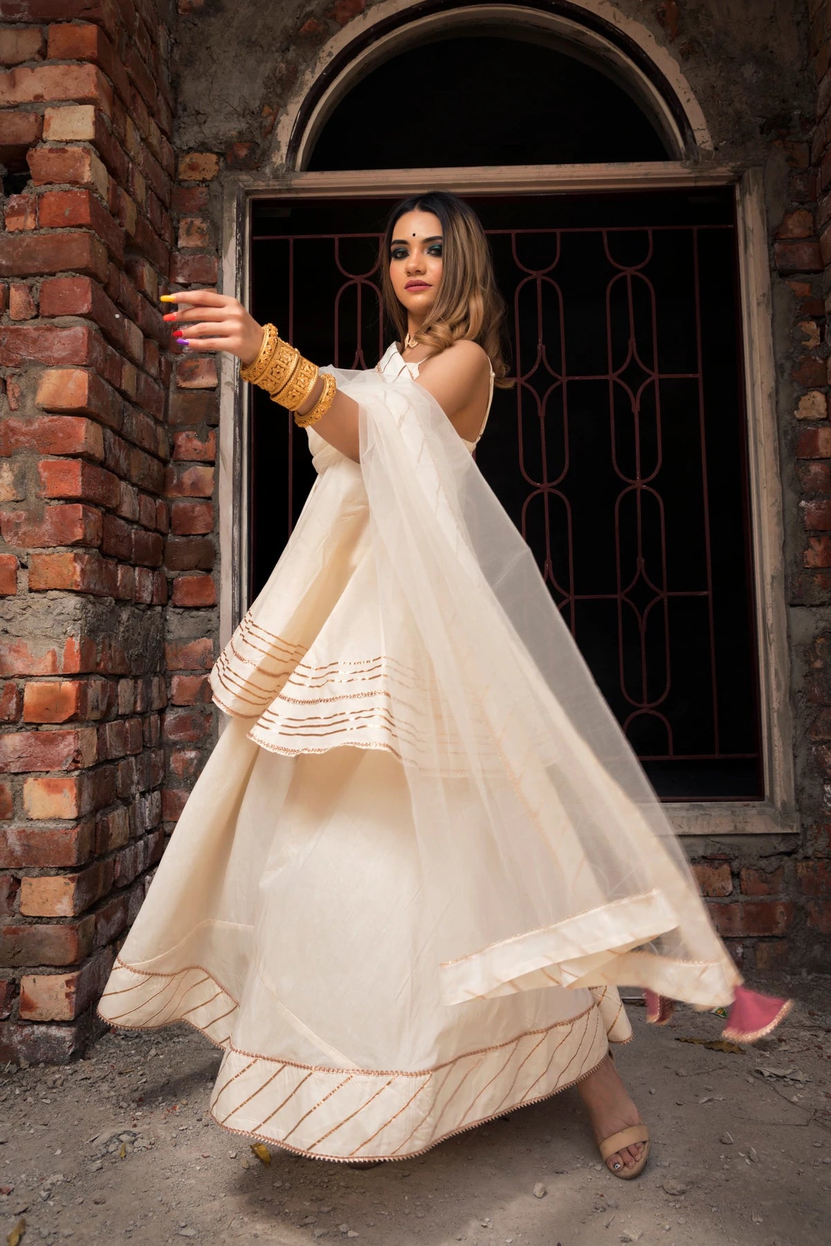 Cotton Silk Off White Kurta Palazzo Set with Dupatta Indian Ethnic wear online USA Ria Fashions