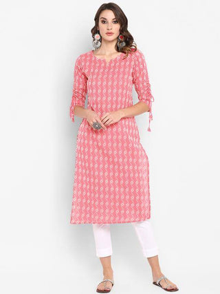 Pink Printed Cotton Kurta - Ria Fashions