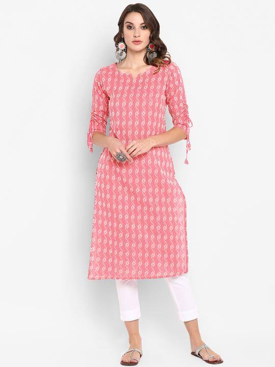 Pink Printed Cotton Kurta - Ria Fashions