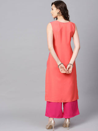 Crepe Orange-Pink Kurta Palazzo Set - Ria Fashions