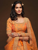Orange Embroidered Silk Lehenga Choli Set - Ria Fashions