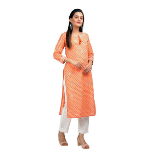 Cotton Orange Leheriya Print Kurta - Ria Fashions