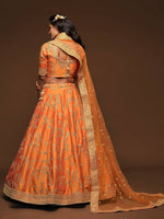 Orange Embroidered Silk Lehenga Choli Set - Ria Fashions