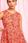 Orange Poly Georgette Sleeveless Floral Print Top - Ria Fashions