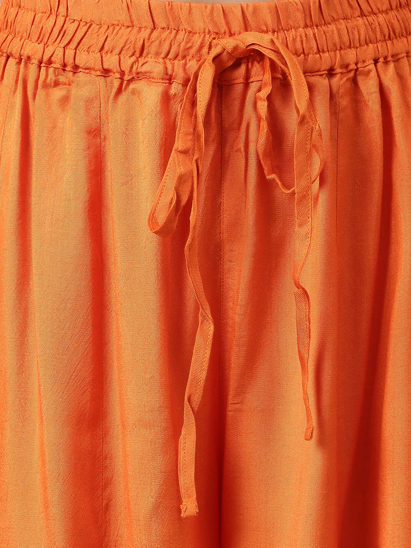 Orange Poly Silk Woven Design Kurta Palazzo Set with Contrast Dupatta