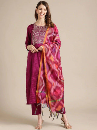 Pink Yoke Design Suit Set with Dupatta - Ria Fashions