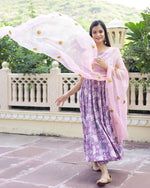 Cotton Purple & Peach Hand Block Print Anarkali Kurta Set - Ria Fashions