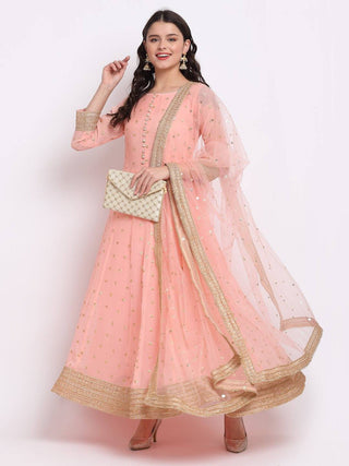 Peach Anarkali Suit Set with Dupatta - Ria Fashions