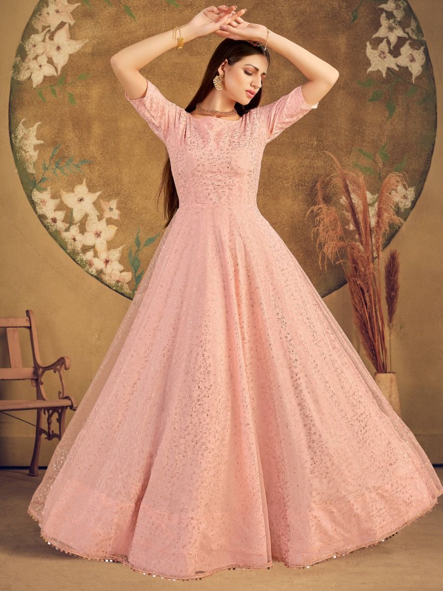 Minakshi Heavy Faux Georgette Designer Anarkali Gown Light Peach Color DN  1436